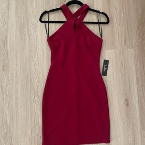 Lulu’s Burgundy Red Cross Neck Mini Dress NWT